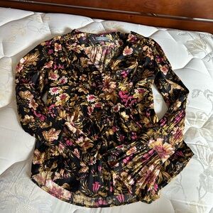 Anthropologie Black and Pink Floral Blouse